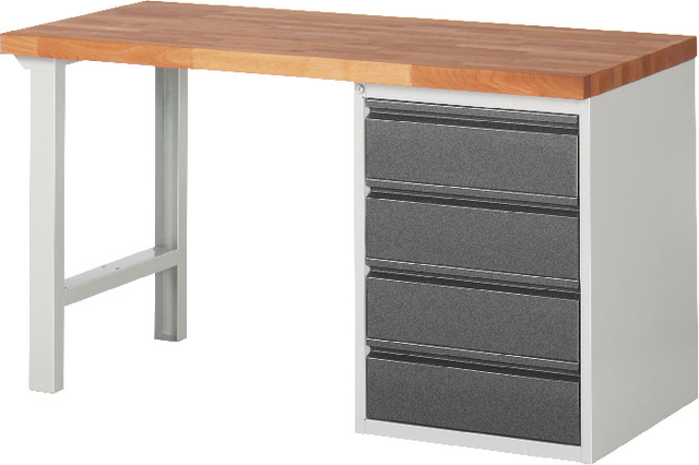 Ergonomische Werkbank PRETEC, Tiefe 700 mm, Gestell RAL 7035 lichtgrau / Einbauten RAL 5010 enzianblau