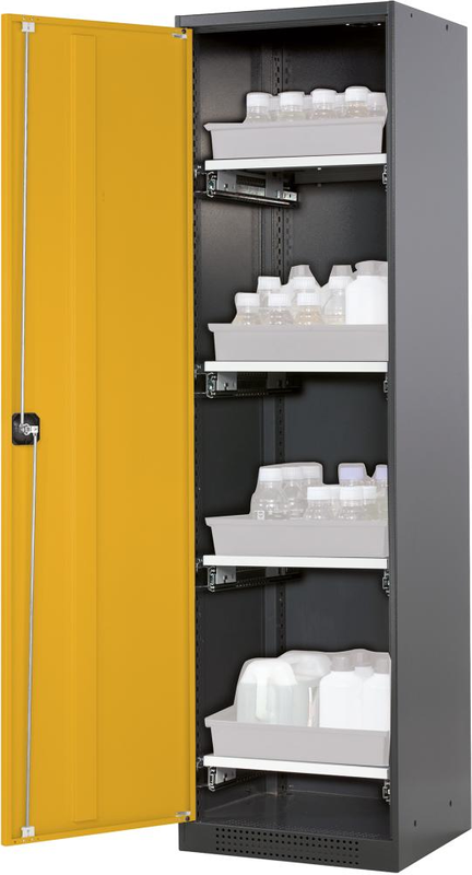 Chemikalienschrank ASECOS,  545x1950 1Tür,gelb,4Ausz