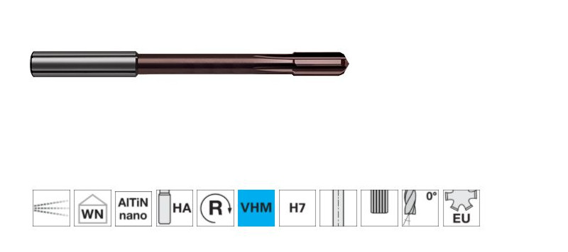 Maschinen-Reibahle, VHM, H7, AITiN nano