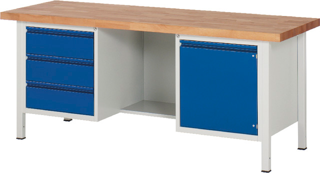 Ergonomische Werkbank PRETEC, Tiefe 700 mm, Gestell RAL 7035 lichtgrau / Einbauten RAL 7016 anthrazitgrau