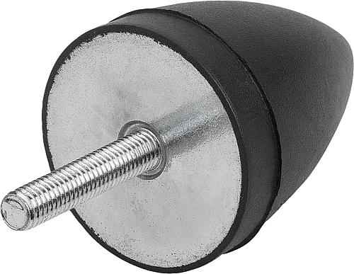 GUMMIPUFFER PARABELFÖRMIG AUSSENGEWINDE M08X20, D=30, H=36, STAHL, KOMP:ELAST. NATURKAUTSCHUK SHORE 55A, SCHWARZ