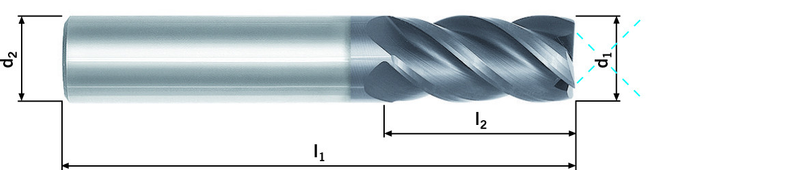 HPC-Fräser Z4 40° 42°, lang, Innenkühlung