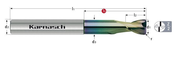 VHM-Schaftfräser mit Eckenradius, lang