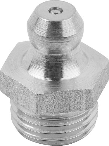 KEGELSCHMIERNIPPEL DIN71412, FORM:A GERADE M. 6-KANT, M10X1, L=15, EDELSTAHL BLANK