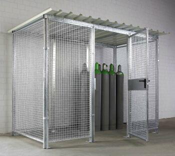 Gasflaschenlagerbox NEUTRAL,  B2100xT1500xH2300 mm einflügelige Tür feuerverzinkt mit Dach