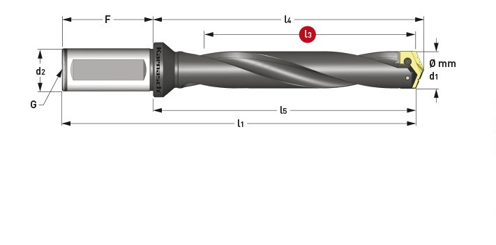 Spatenbohrer Halter, spiral genutet, Zylindrischer Schaft mit Spannfläche DIN 1835-B