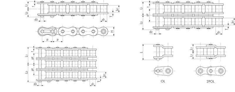 RS10B-2 NP (TS) TSUBAKI Zweifach-Rollenkette ISO 606, vernickelt