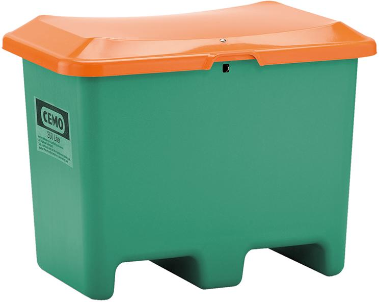 Streugutbehälter CEMO,  200 l B890xT600xH640 mm ohne Entnahmeöffnung grün/orange