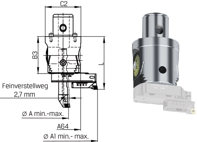 Spindelwerkzeug SWISS TOOLS, Ausdrehkopf Ø3 - 320, Multi Head analog